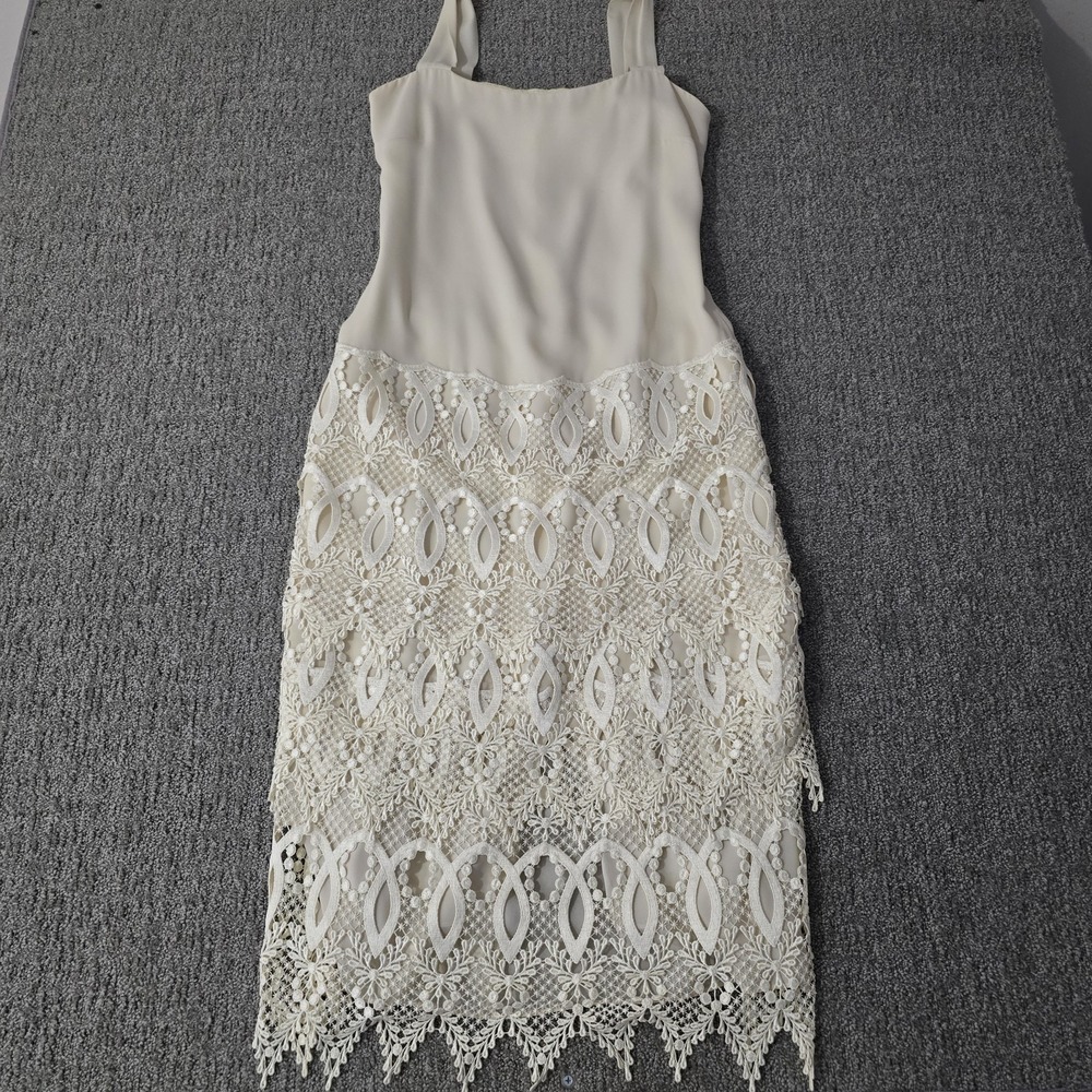 Vintage Cache Dress 6 Ivory Crochet Lace Midi Romantic Boho 90s Y2K